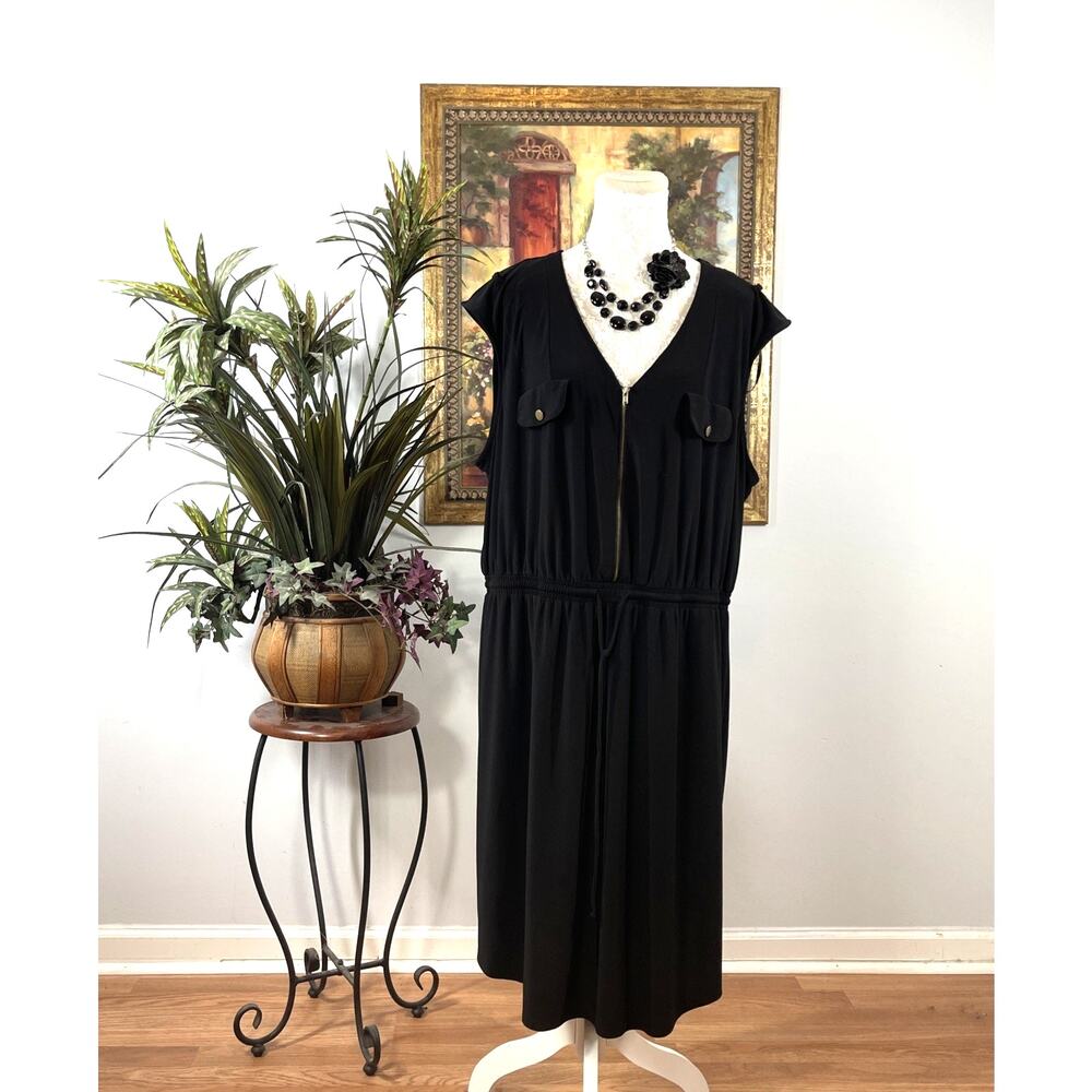 SOHO Apparel Ltd Women Plus Dress 3X Black Sleeveless Zip Front Midi Whimsigoth